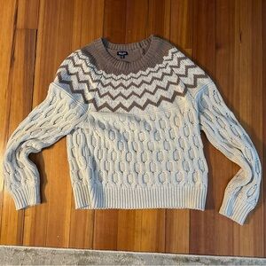 Splendid Cream and Brown Patterned Sweater